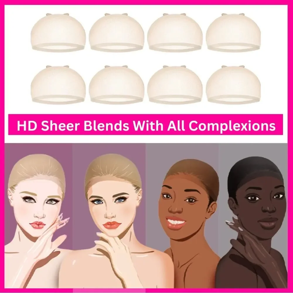 HD Wig Caps 16pcs Ultra Thin Invisible Lace Front Wig Cap Sheer (8pks / 16 pcs)